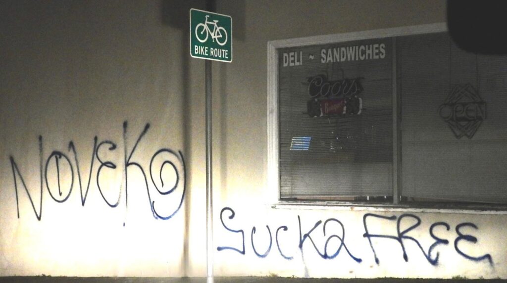 Graffiti tagged on Fort Bragg business, B and H Grocery