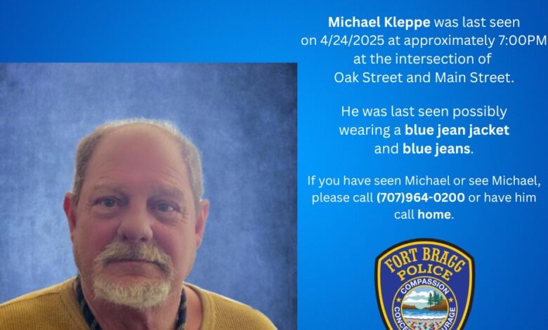 Fort Bragg Police: Missing man has been found.